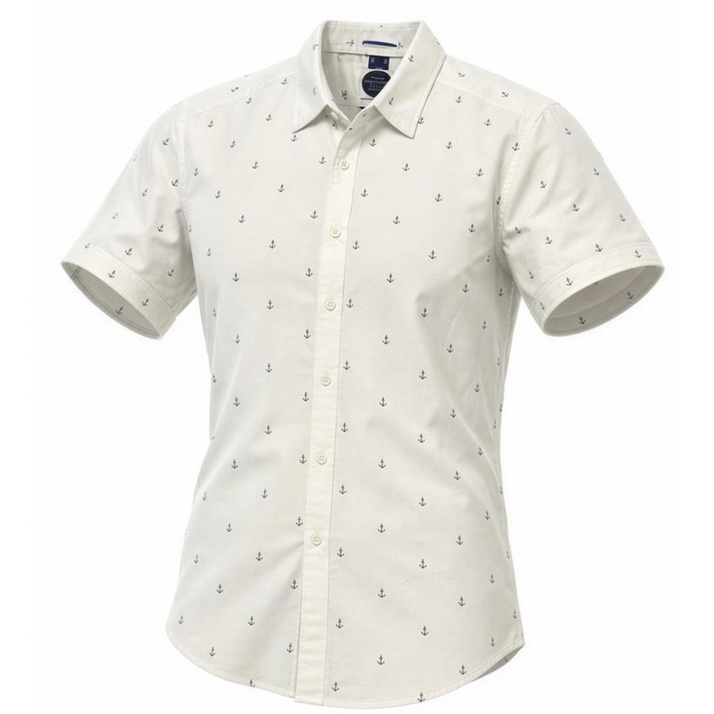 Denim & Flower Ricky Singh Men's Slim Fit Button-Up Shirt White Anchor Large